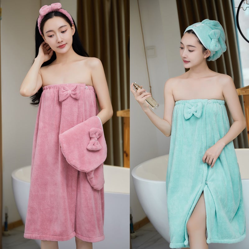 Bath Skirt Coral Velvet Absorbent Wearable Bath Towel For Women, Non-Pure Cotton Bathrobe For Adults, Lint-Free For Bathing - Image 2