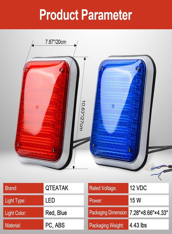 QTEATAK ضوء تحذيري وامض بتقنية LED يعمل بجهد 12 فولت تيار مستمر، ضوء إنذار مستطيل فائق السطوع، يومض باللونين الأحمر والأزرق مع إطار، مناسب لسيارات الإسعاف والإطفاء ومراكز الشرطة. - Image 5