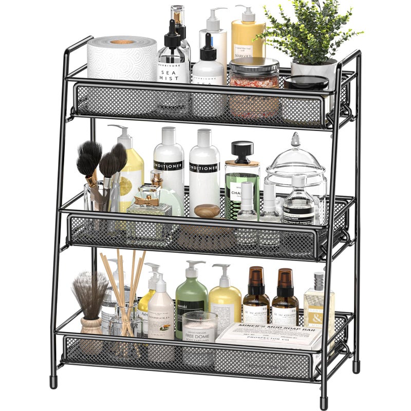 EKNITEY Bathroom Countertop Organizer Rack  3 Tier Counter Spice Rack Metal Makeup Rack Small Perfume Vanity Organizer for SinkBedroomLiving RoomKitchenOffice