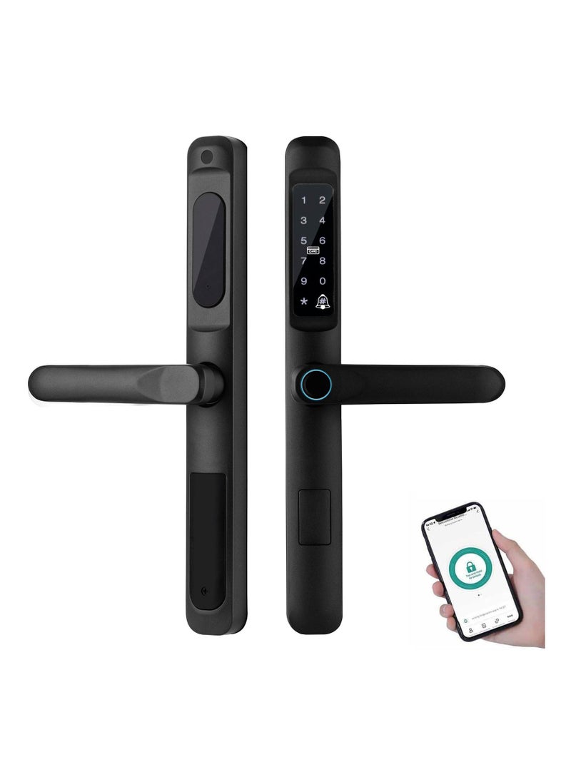 Smart Door Lock, 6-in-1 Door Handle with Remote WiFi Weatherproof, Fingerprint Keyless Security Entry Door Lock, Electronic Deadbolt, Smartphone Access, Smart Door Handle for Home Apartment - Image 1