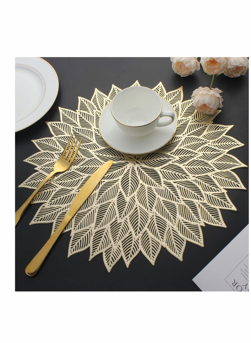 KASTWAVE Placemats Round Hollow Out Flowers Place Mats for Dining Table Pressed Vinyl Blooming Leaf Table Mats for Holiday Party Wedding Accent Centerpiece Dinner Table Decoration 6 Set  - Image 2
