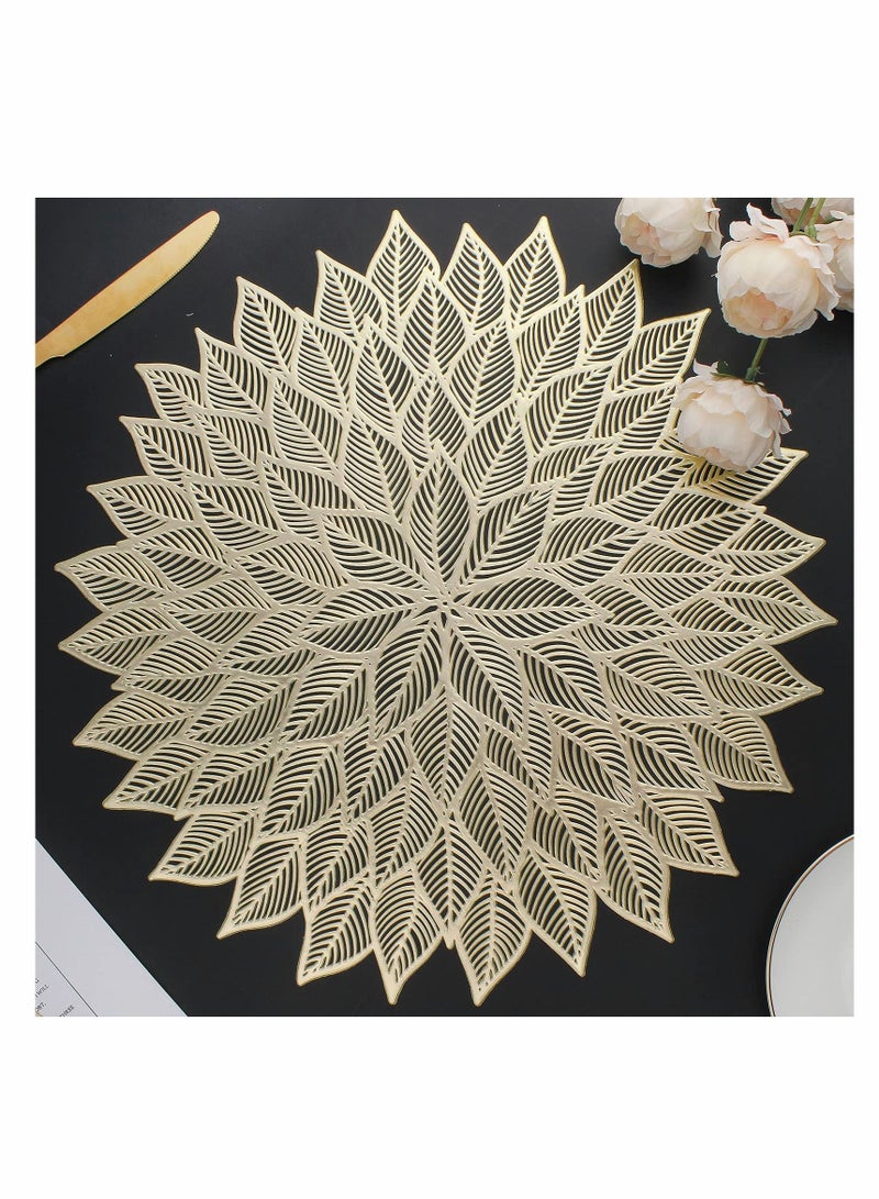 KASTWAVE Placemats Round Hollow Out Flowers Place Mats for Dining Table Pressed Vinyl Blooming Leaf Table Mats for Holiday Party Wedding Accent Centerpiece Dinner Table Decoration 6 Set  - Image 1