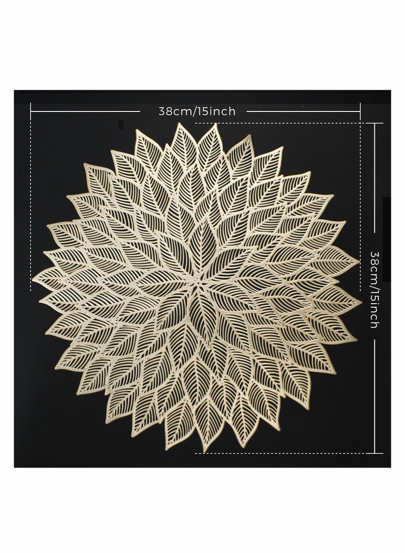 KASTWAVE Placemats Round Hollow Out Flowers Place Mats for Dining Table Pressed Vinyl Blooming Leaf Table Mats for Holiday Party Wedding Accent Centerpiece Dinner Table Decoration 6 Set  - Image 4