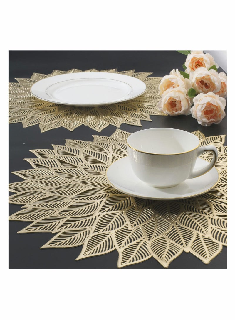 KASTWAVE Placemats Round Hollow Out Flowers Place Mats for Dining Table Pressed Vinyl Blooming Leaf Table Mats for Holiday Party Wedding Accent Centerpiece Dinner Table Decoration 6 Set  - Image 5