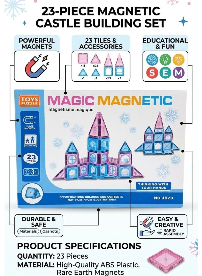 Lacoz 23 Piece Magnetic Castle Building Tiles Set for Kids Educational STEM Construction Toy Strong Magnet Blocks Creative Learning Puzzle Toy Safe ABS Plastic Building Toy for Boys and Girls - Image 2