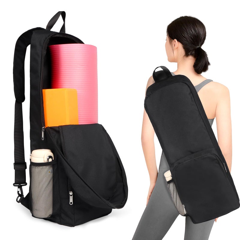 Tangoner Yoga Mat Bag Carrier Side Mesh Zipper Pocket Exterior Wet Compartment Lightweight Waterproof Yoga Bag for Mat Black - Image 2