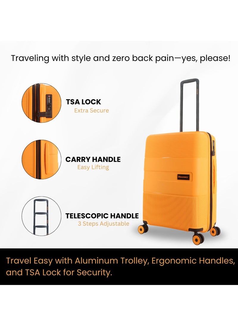 Discovery Trails Check-In Medium PP Hardside Luggage Orange, Durable Expandable Unbreakable Double Zip Lightweight Travel Bag 4 Double Wheel TSA Lock 26 Inch Suitcase Trolley Bag. - pzsku/Z418B7CC9CBC2C796ACBCZ/45/1741330628/6f153e0b-c23f-40ef-8590-7e02f8f19f8e