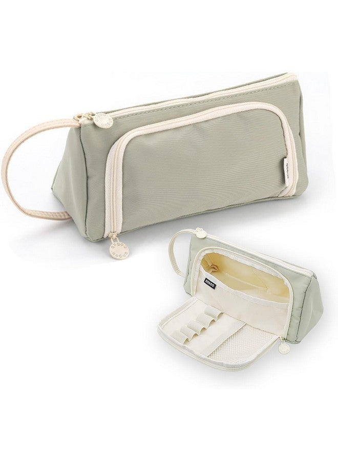 DROPOSALE Polyester Big Capacity Pencil Case High Large Storage Pouch Marker Pen Case Simple Stationery Bag School College Office Organizer for Teens Girls (Zoom Green Pista) - Image 1