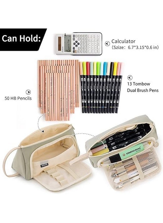 DROPOSALE Polyester Big Capacity Pencil Case High Large Storage Pouch Marker Pen Case Simple Stationery Bag School College Office Organizer for Teens Girls (Zoom Green Pista) - Image 2