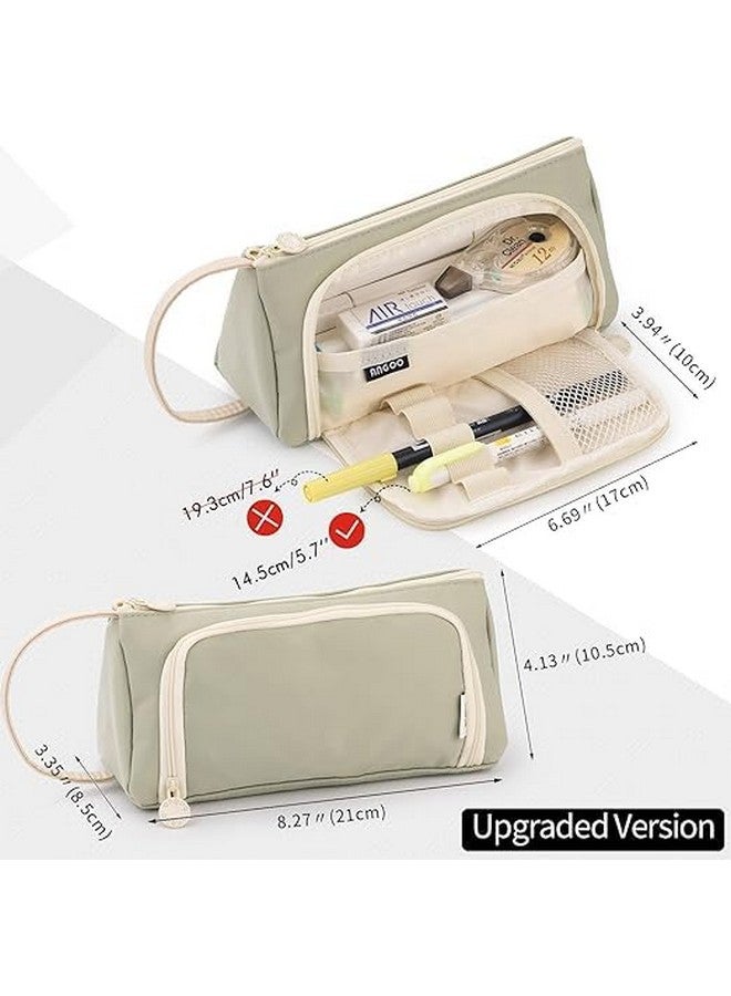 DROPOSALE Polyester Big Capacity Pencil Case High Large Storage Pouch Marker Pen Case Simple Stationery Bag School College Office Organizer for Teens Girls (Zoom Green Pista) - Image 3