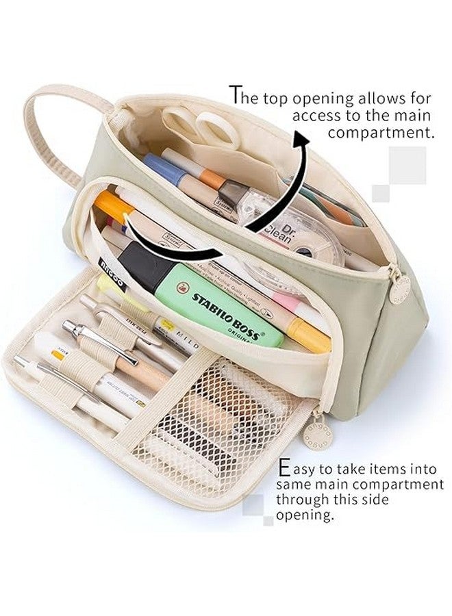 DROPOSALE Polyester Big Capacity Pencil Case High Large Storage Pouch Marker Pen Case Simple Stationery Bag School College Office Organizer for Teens Girls (Zoom Green Pista) - Image 4