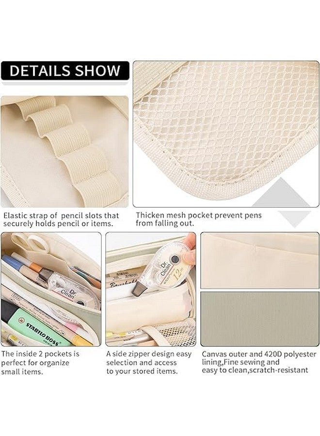 DROPOSALE Polyester Big Capacity Pencil Case High Large Storage Pouch Marker Pen Case Simple Stationery Bag School College Office Organizer for Teens Girls (Zoom Green Pista) - Image 5