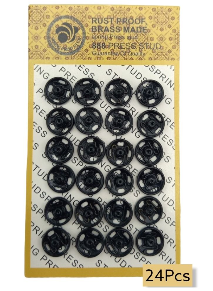 أزرار كباسة مكونة من 24 قطعة، أدوات تثبيت معدنية مخيطة على أزرار كبس 8 ملليمتر، لون أسود - Image 1