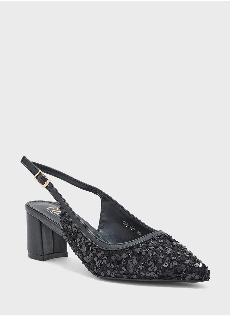 Ella Limited Edition Sequined Block Heel Sling Back Pump