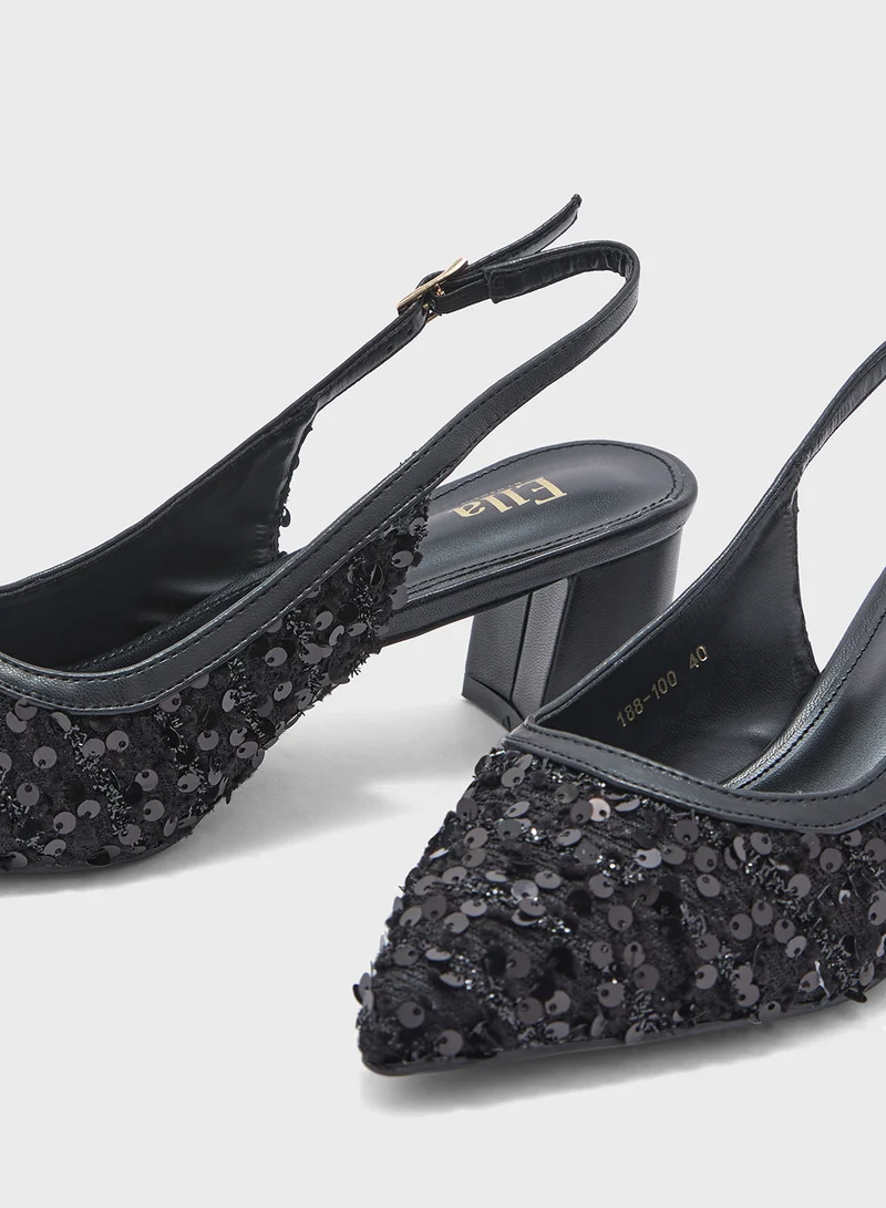 ايلا ليمتد اديشن Sequined Block Heel Sling Back Pump