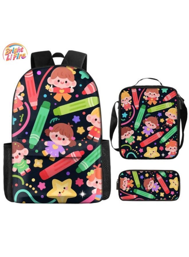 Bright Li Fire Unlock the new fashion of childish fun! Three-piece set of bags, cartoon elements for children and teenagers (students, children, friends' outings, mountain climbing, schooling, etc. can be used) - 6  - Image 1
