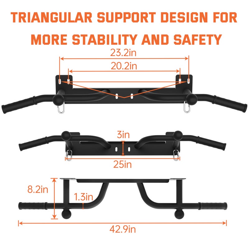 HWOOUSA Wall Mounted Pull Up Bar - Heavy Duty Chin Up Bar, Pull-Up Bar for Garage, Joist, Wall Mount - Multifunctional Fitness Bar, Supports up to 600 Lbs - Image 3