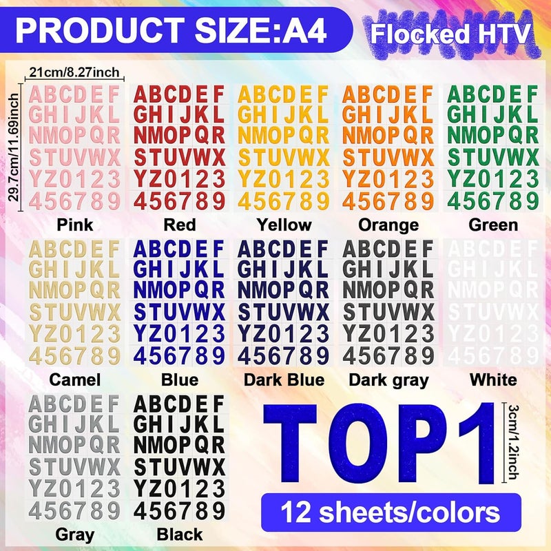 TECKWRAP TECKWRAP Iron on Letters for Clothing Velvet Flocked Iron on Letters  Numbers Set 312 Letters 120 Numbers 12 Sheets Vibrant 12 Colors for Custom TShirts Hoodies Bags Jerseys  DIY Projects - Image 2