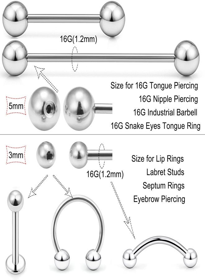 Ftovosyo 60PCS 16G Surgical Steel & Plastic Glow in The Dark Replacement Balls Body Jewelry Piercing Externally Threaded Barbell Parts - Image 2