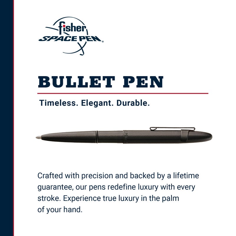 Fisher Space Pen Bullet Pen, Ballpoint, Brass, Matte Black, Black Ink, Pocket Clip - Image 2