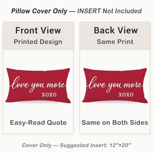 HERHOME Valentines Day Pillow Covers 12x20 Inch, Love You More XOXO Red Romantic Lumbar Decorative Cushion Case for Couples Bedroom Sofa Couch, Valentines Day Gifts for Him Her Anniversary Home Decor - Image 4