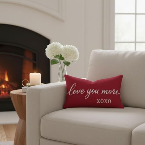 HERHOME Valentines Day Pillow Covers 12x20 Inch, Love You More XOXO Red Romantic Lumbar Decorative Cushion Case for Couples Bedroom Sofa Couch, Valentines Day Gifts for Him Her Anniversary Home Decor - Image 3