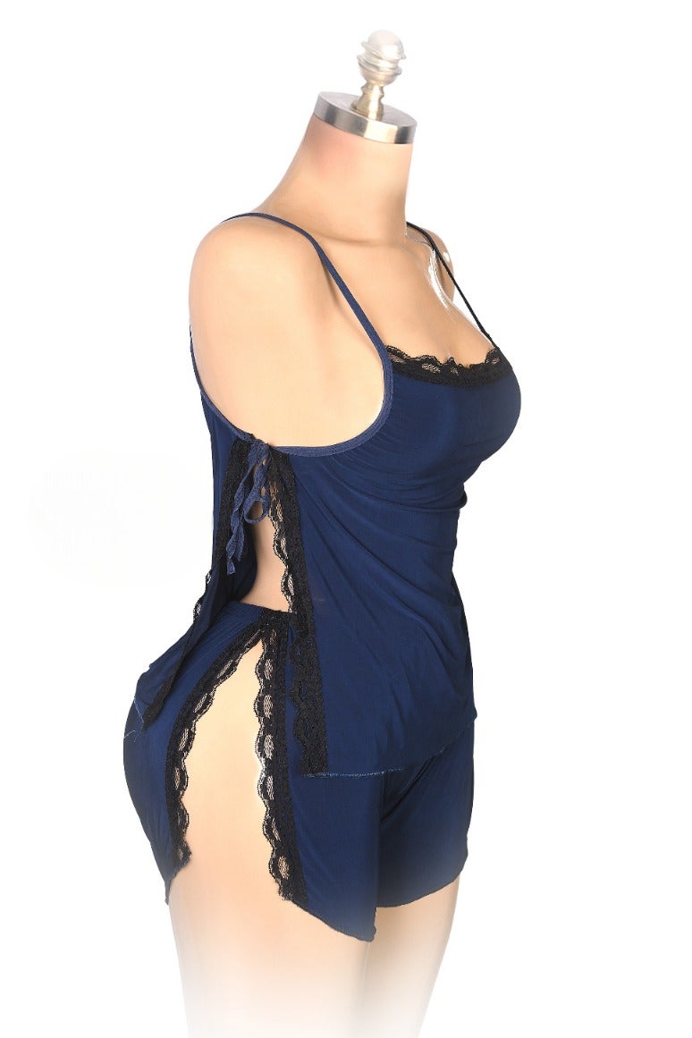 MANIKAN MANIKAN women's pajama set with soft lycra material  a two pieces with lace edges and two side slits  - Image 2