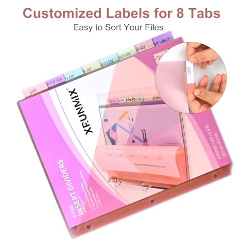 XRUNMIX 48 Counts 8-Tab Binder Dividers, Index Pockets for 3 Ring Binders, 8 Pastel Colors, US Letter Size (6) - Image 3