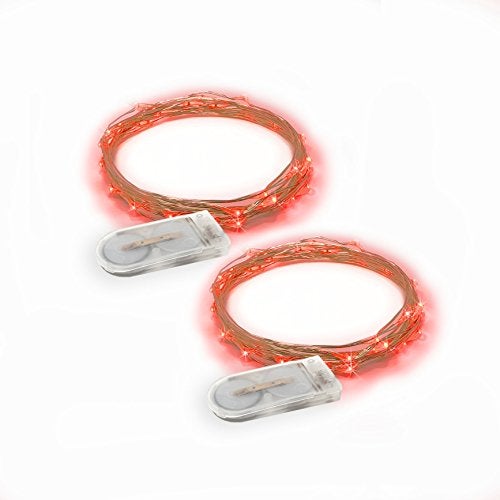 RTGS 2 Sets 20 LEDs Red Color String Lights Silver Wire Indoor and Outdoor 6.5 Feet Firefly Starry Fairy Lights Battery Powered for DIY, Christmas, Holidays, Party, Bedroom and Centerpieces - Image 1