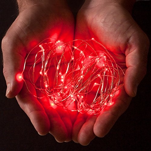 RTGS 2 Sets 20 LEDs Red Color String Lights Silver Wire Indoor and Outdoor 6.5 Feet Firefly Starry Fairy Lights Battery Powered for DIY, Christmas, Holidays, Party, Bedroom and Centerpieces - Image 4