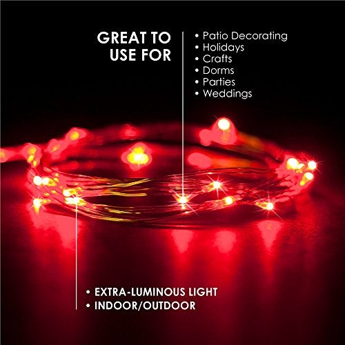 RTGS 2 Sets 20 LEDs Red Color String Lights Silver Wire Indoor and Outdoor 6.5 Feet Firefly Starry Fairy Lights Battery Powered for DIY, Christmas, Holidays, Party, Bedroom and Centerpieces - Image 5