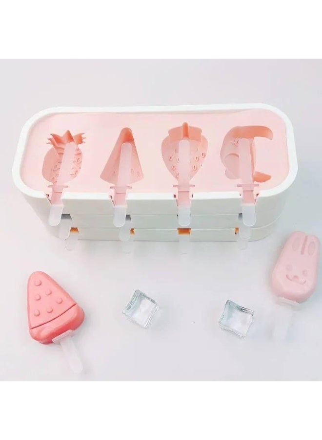 Silicone Popsicle Mould, BPA-Free, 4 Cavities with Reusable Sticks, DIY Cartoon Shapes, Easy Release, for Kids and Adults, Multicolor - Image 3