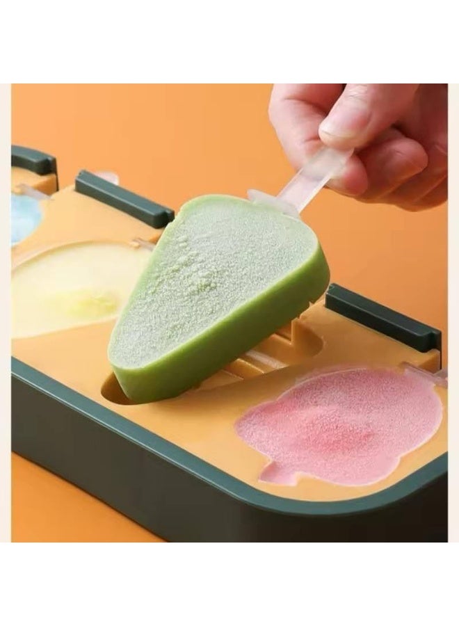 Silicone Popsicle Mould, BPA-Free, 4 Cavities with Reusable Sticks, DIY Cartoon Shapes, Easy Release, for Kids and Adults, Multicolor - Image 2