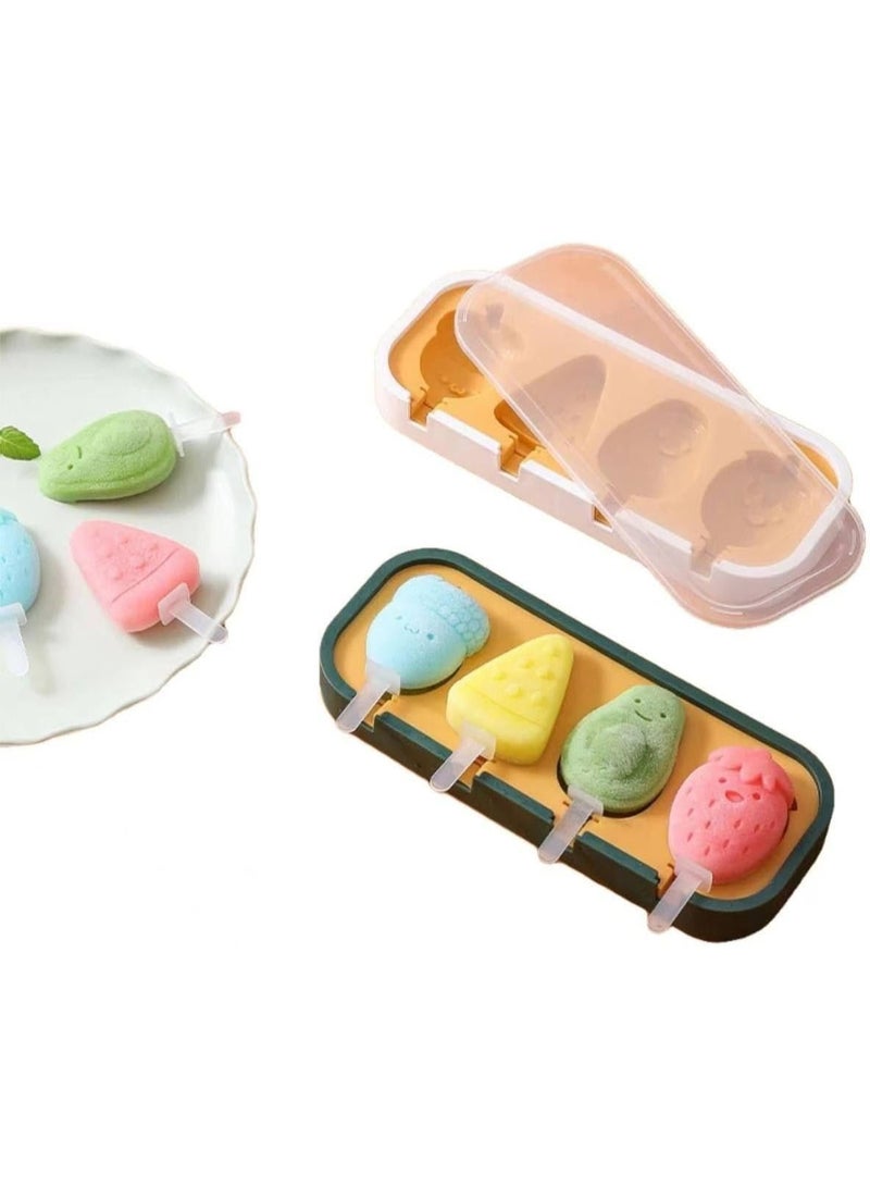 Silicone Popsicle Mould, BPA-Free, 4 Cavities with Reusable Sticks, DIY Cartoon Shapes, Easy Release, for Kids and Adults, Multicolor - Image 4
