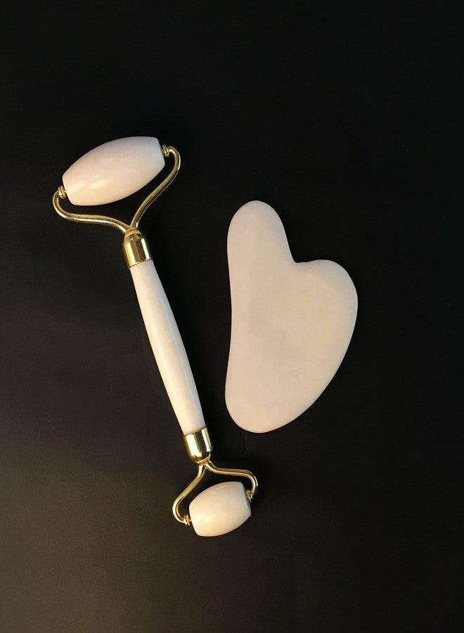 ILIKA White Jade With Flowers Facial Roller 100% natural and Gua sha stone - Bloom with Beauty - Image 1