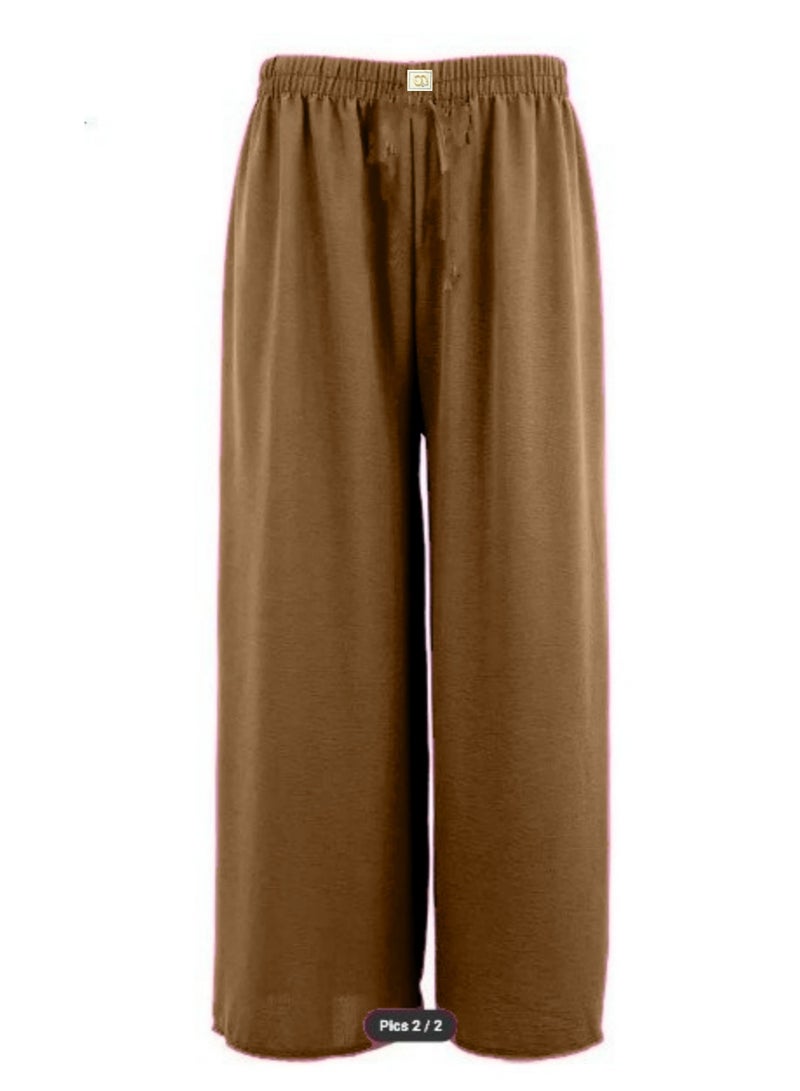 Elastic Free Size High Waist Wide Leg Trousers Casual Loose Beach Travel Lounge Pants - Image 1