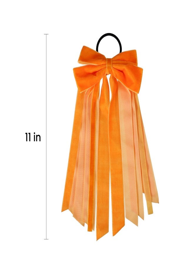 melyde Velvet Elastic Hair Tie 11 Inch Long Velvet Ribbon Bowknot Headwear Fall Winter Ponytail Hair Accessories for Women Girls, Orange - Image 5