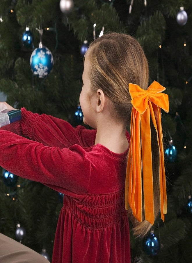 melyde Velvet Elastic Hair Tie 11 Inch Long Velvet Ribbon Bowknot Headwear Fall Winter Ponytail Hair Accessories for Women Girls, Orange - Image 4
