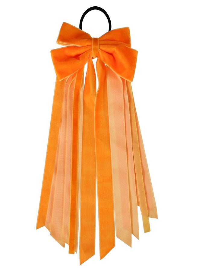 melyde Velvet Elastic Hair Tie 11 Inch Long Velvet Ribbon Bowknot Headwear Fall Winter Ponytail Hair Accessories for Women Girls, Orange - Image 1