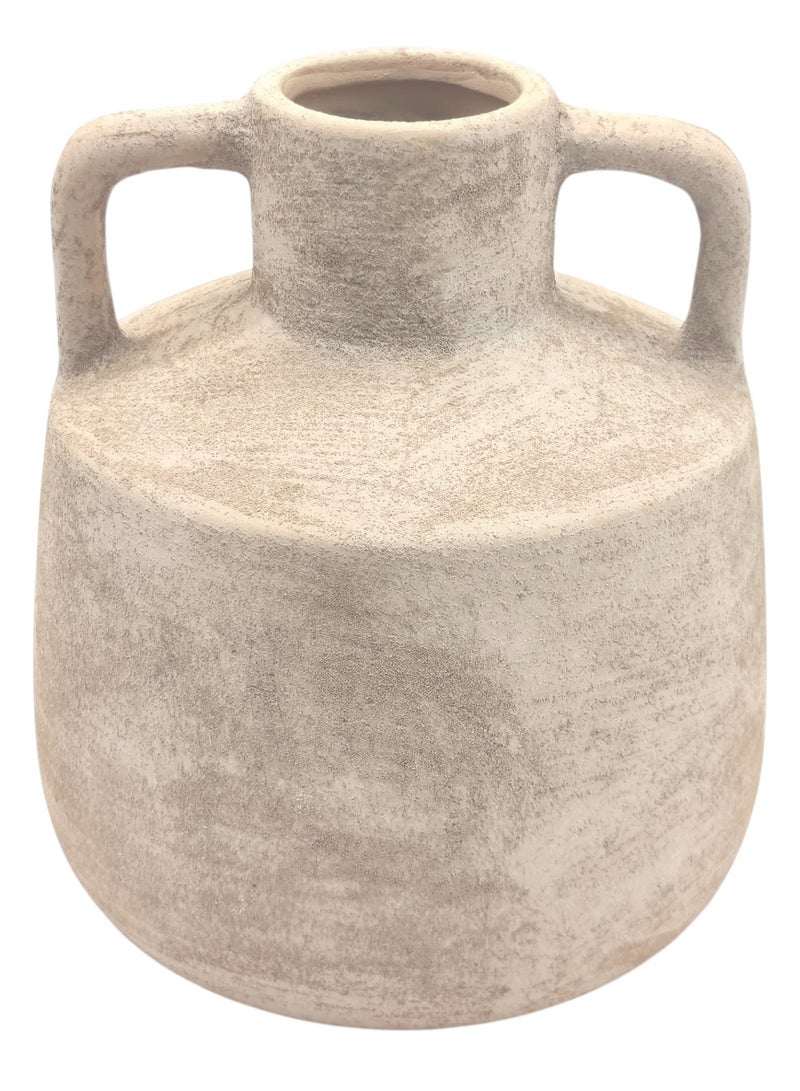AKDC Clay Flower Vase 14cm*17cm, Vintage or Artisanal Touch to Home Decor, Beige - Image 1