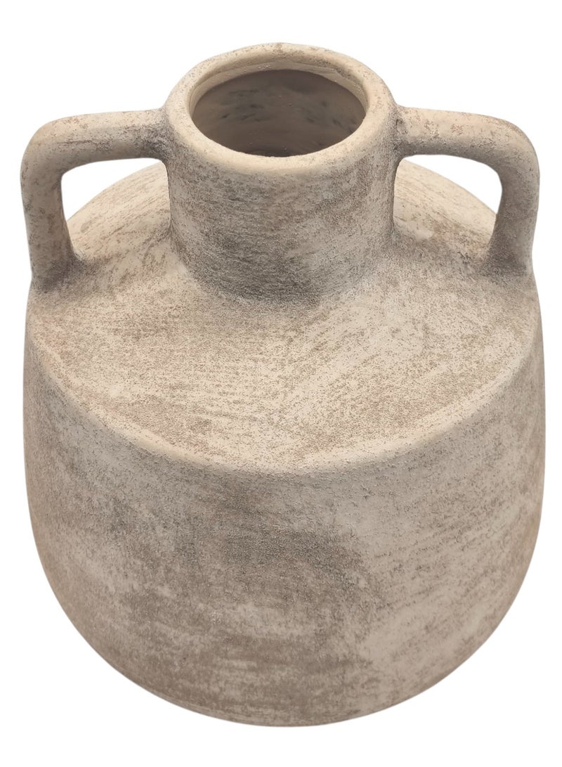 AKDC Clay Flower Vase 14cm*17cm, Vintage or Artisanal Touch to Home Decor, Beige - Image 3