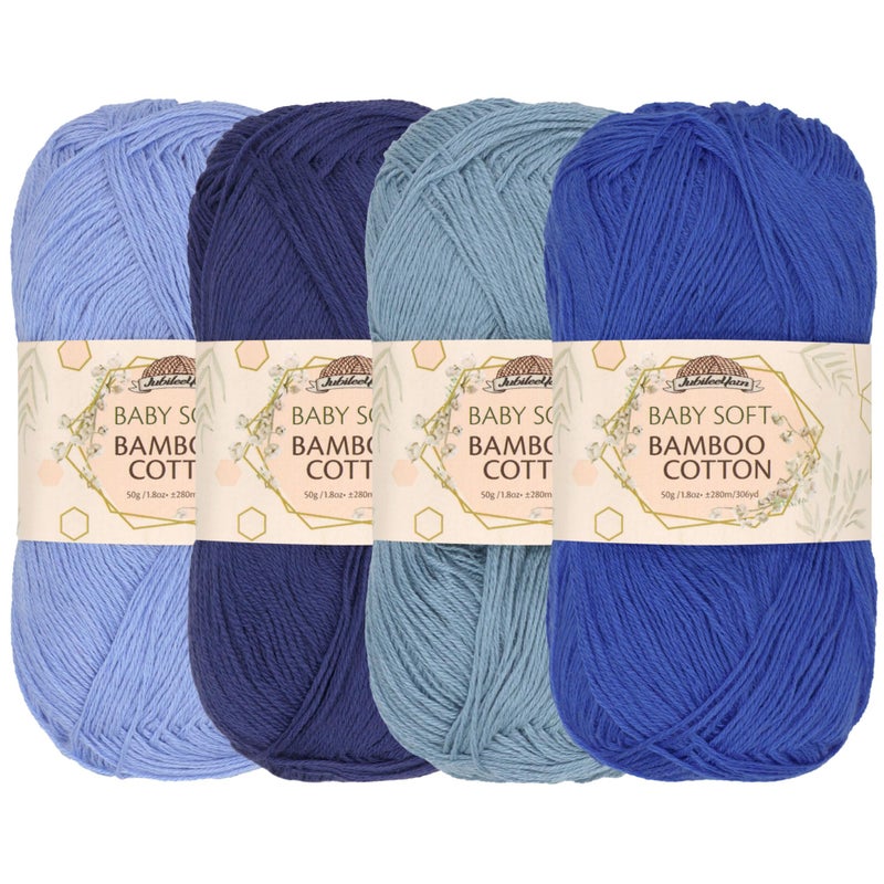 BambooMN JubileeYarn Baby Soft Bamboo Cotton Yarn - 50g/Skein - Shades of Blue - 4 Skeins - Image 1