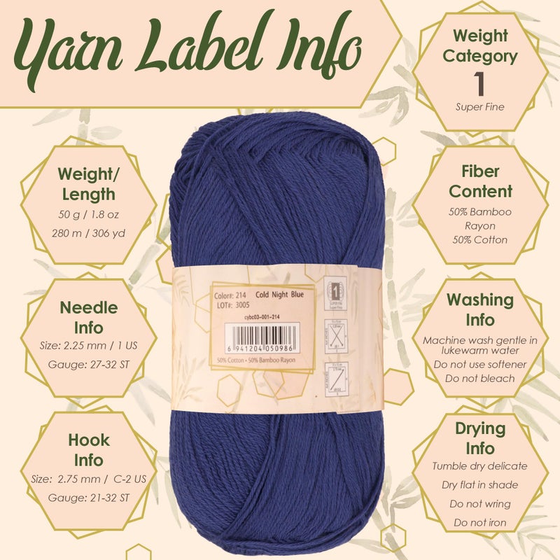 BambooMN JubileeYarn Baby Soft Bamboo Cotton Yarn - 50g/Skein - Shades of Blue - 4 Skeins - Image 5