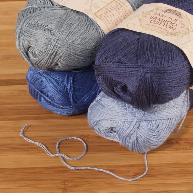 BambooMN JubileeYarn Baby Soft Bamboo Cotton Yarn - 50g/Skein - Shades of Blue - 4 Skeins - Image 3