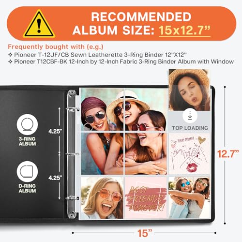 Dunwell 4x4 Photo Album Sleeves (25 Pack), Fits 12x12 3-Ring Album Binder, 12 x 12 Scrapbooking Pages with 9 Square Pockets, Photo Page Refills Holds 450 4 x 4 Prints, Archival Quality - Image 2