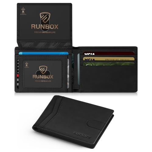 RUNBOX Wallet for Men and Women Slim Rfid Leather 2 ID Window With Gift Box - Image 1
