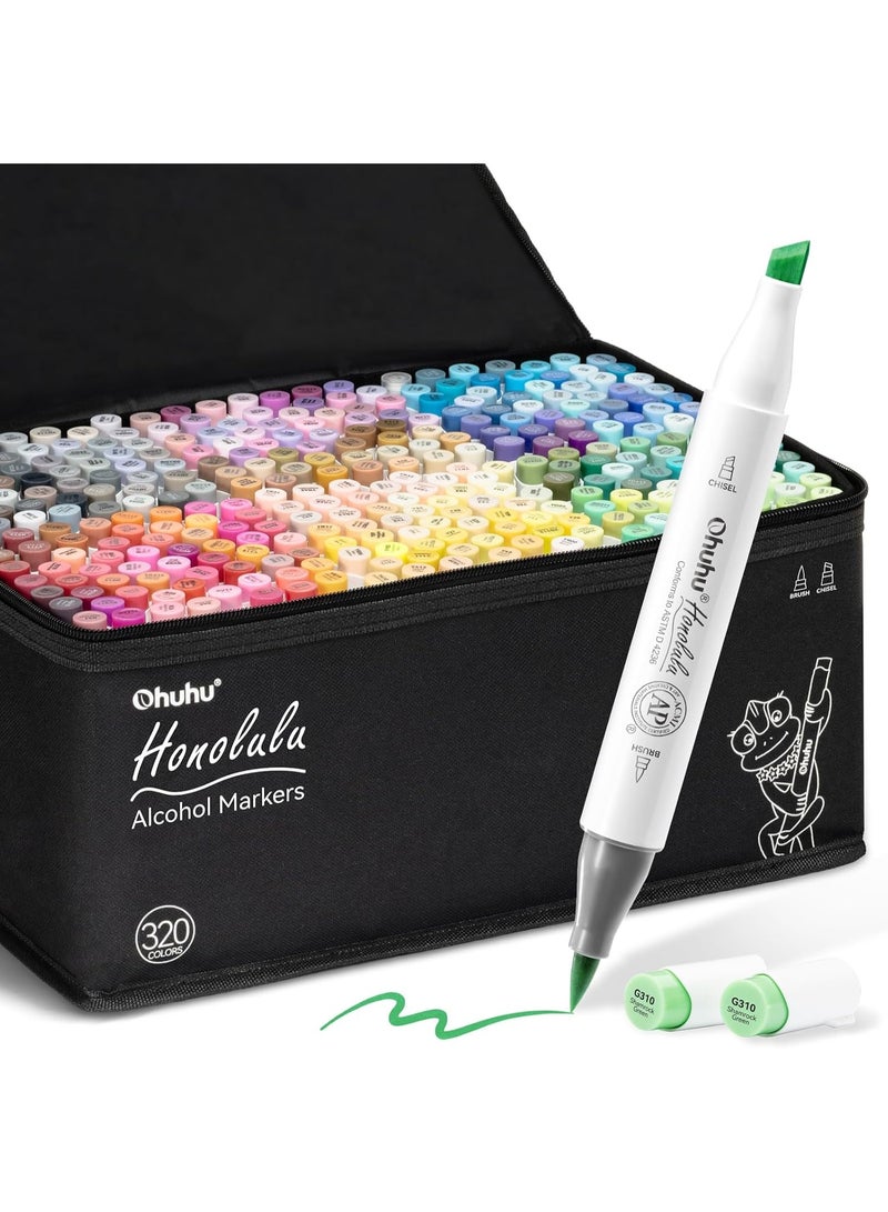 Ohuhu Honolulu 320 Colors Dual   Tips Alcoh Art Markers, Brush & Chisel - Image 1
