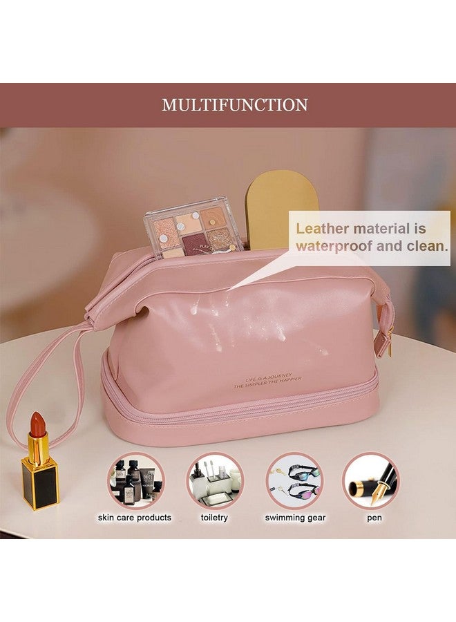 divinezon Women Travel Make Up Toiletry Organizer Pouch Double-Layered Dry and Wet Separation Bag | Lather | Pink - Image 3