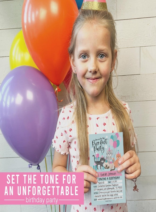 هادلي ديزاينز مجموعة هادلي ديزاينز لدعوات أعياد ميلاد الأطفال - تصميم قطط - 15 دعوة لحفلة عيد ميلاد قطط للبنات مع أظرف، دعوات مثالية للبنات، لوازم حفلات قطط لطيفة، صنع في الولايات المتحدة الأمريكية - Image 2