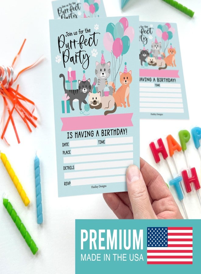هادلي ديزاينز مجموعة هادلي ديزاينز لدعوات أعياد ميلاد الأطفال - تصميم قطط - 15 دعوة لحفلة عيد ميلاد قطط للبنات مع أظرف، دعوات مثالية للبنات، لوازم حفلات قطط لطيفة، صنع في الولايات المتحدة الأمريكية - Image 3